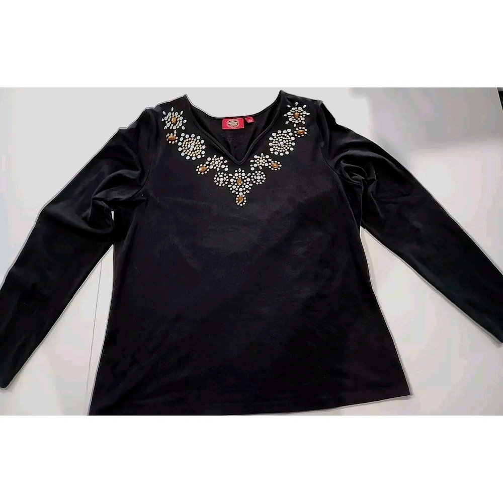 Womens Pullover Shirt Black Lrg Beaded Embellished By Grand Ole Opry Nashville